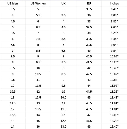 LightSpray Cloudboom Strike Men's - size_chart