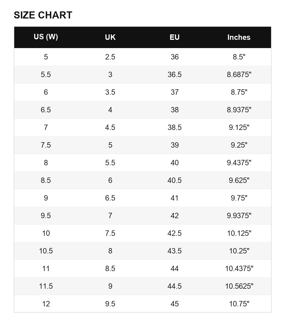 Size chart - US Women's